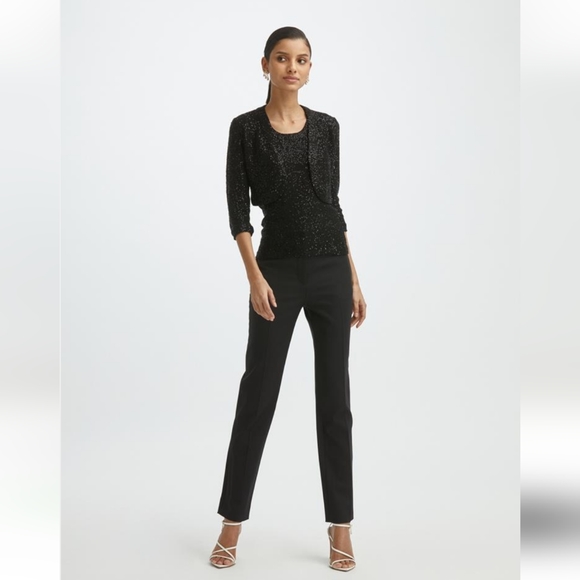 Oscar de la Renta Sequined Cropped Open Cardigan Bolero Size Medium Tan Gold - Picture 16 of 16